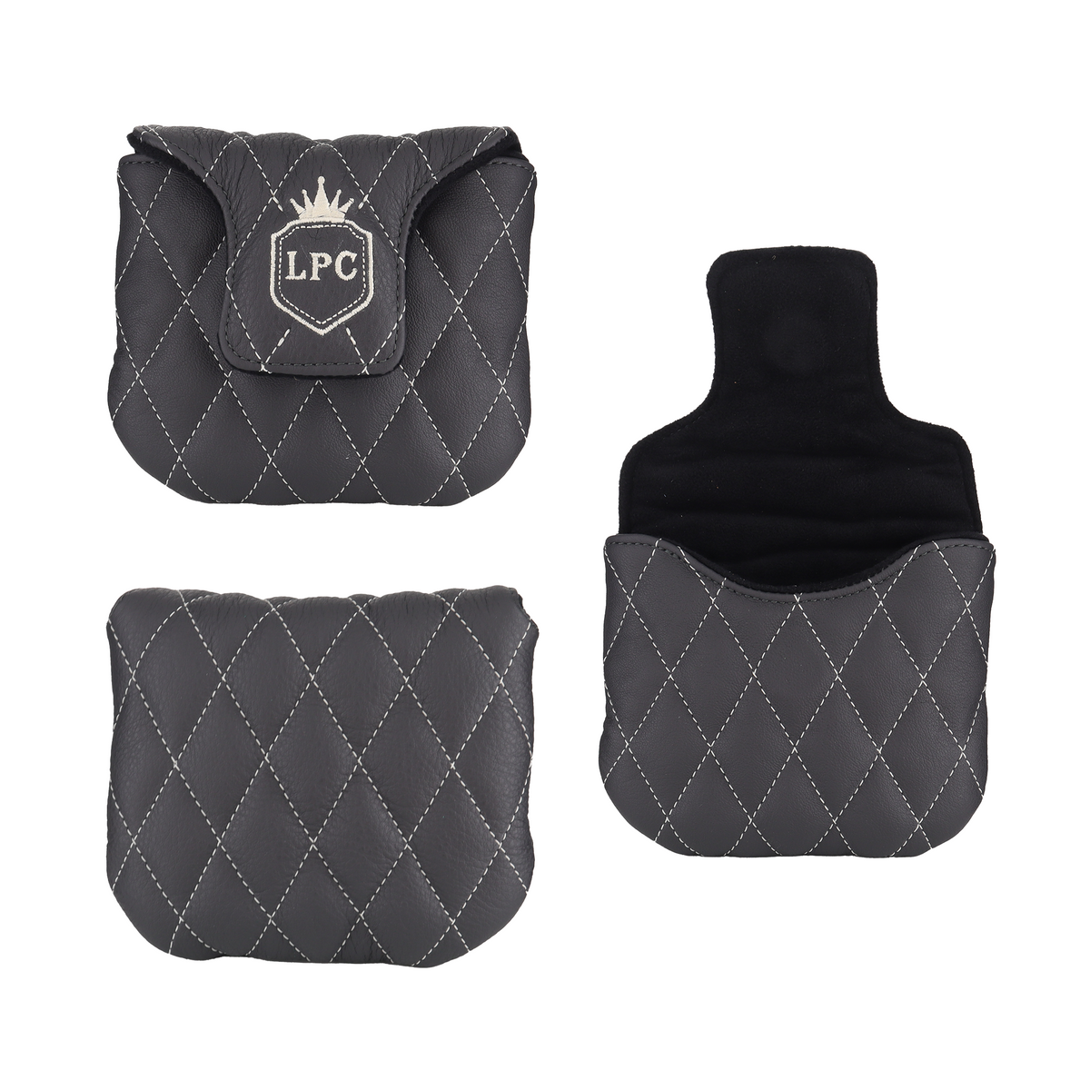 Pebbled Charcoal Leather Quilted with Ivory Stitching